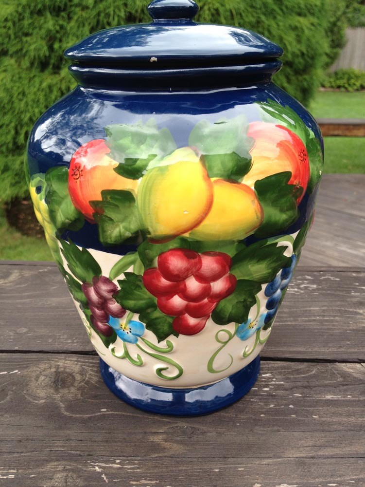 Vintage Ceramic Biscotti Jar Hand Painted by Nonni Colorful Etsy