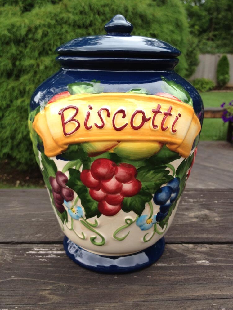 Vintage Ceramic Biscotti Jar Hand Painted by Nonni Colorful Etsy