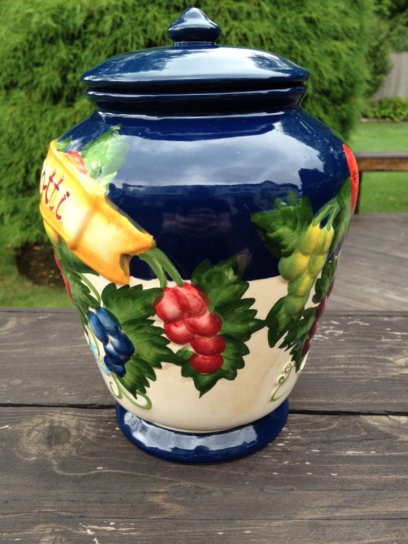 Vintage Ceramic Biscotti Jar Hand Painted by Nonni Colorful Etsy