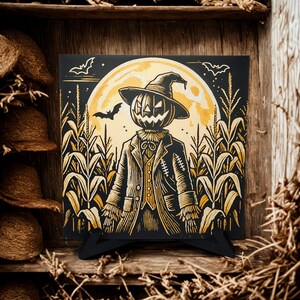 Gran espantapájaros de Halloween de Hueforge con soporte, impreso en 3D, decoración artística, regalo