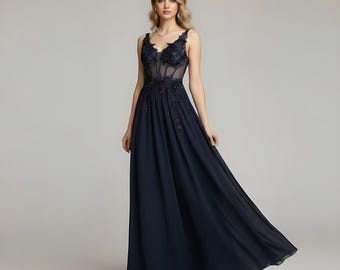 Prom Dress Sleeveless Dress Long Elegant Navy Blue|Bridesmaid Dress Essential|Wedding Guest Dress Formal|Gift For Her|Dress 2026