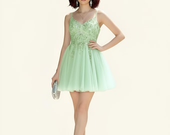 open lace back dress Short A-Line Homecoming Dress with Butterflies– PromGirl