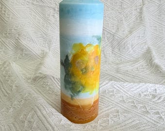 Bathroom Candle |  Handmade Sunflowers Scented Pillar Candle | Van Gogh Style | Book Lover Gift | Funny Painting Gift | Gift For Her
