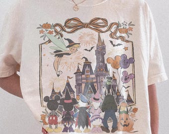 Comfort Colors Vintage Walt Disney World Mickey And Friends Halloween Shirt, Magic Kingdom Tinkerbell Halloween Tee, Disney Family Trip Tee