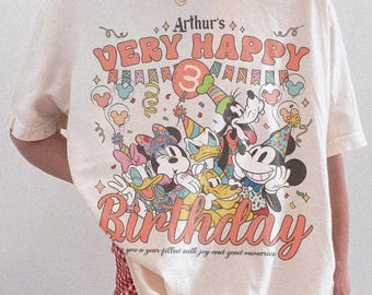 Personalized Very Happy Birthday Disney Crew Shirt, Comfort Color Custom Disney Mickey & Friends Birthday Girl Boy Shirt, Family 2026 Shirt