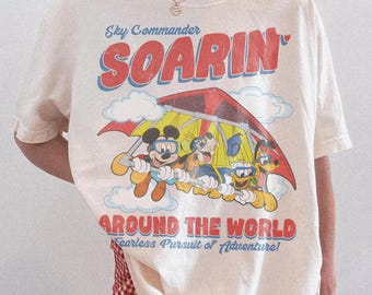 Retro Mickey & Friends Soarin' Around The World Comfort Colors Shirt, Disney Ride Epcot Center Tee, Donald Pluto Goofy, Disney Trip Shirt