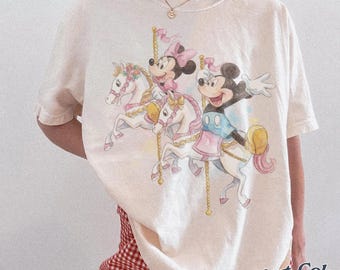 Cute Mickey Minnie Carousel Shirt, Watercolor Unicorn Disney Shirt, Disney Magical Carousel Tee, Disneyland Family 2026 Matching Trip Shirt