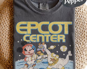 Vintage Comfort Colors Disney Epcot Mickey & Dragon Figment Astronaut 1982 T-shirt, Rolig Mickey och vänner T-shirt, Magic Kingdom T-shirt