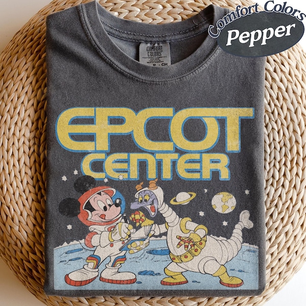 Vintage Comfort Colors Disney Epcot Mickey & Dragon Figment Astronaut 1982 Shirt, Funny Mickey And Friends T-Shirt, Magic Kingdom T-Shirt