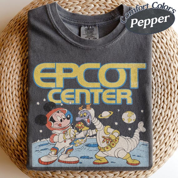 Vintage Comfort Colors Disney Epcot Mickey & Dragon Figment Astronaut 1982 Shirt, Funny Mickey And Friends T-Shirt, Magic Kingdom T-Shirt