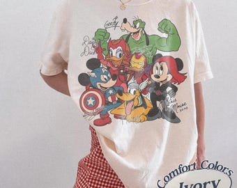 Retro Mickey and Friends Signatures Marvel Comfort Colors Shirt, Disney Marvel Avengers Shirt, Marvel Mickey Friends Tee, Disney 2026 Trip