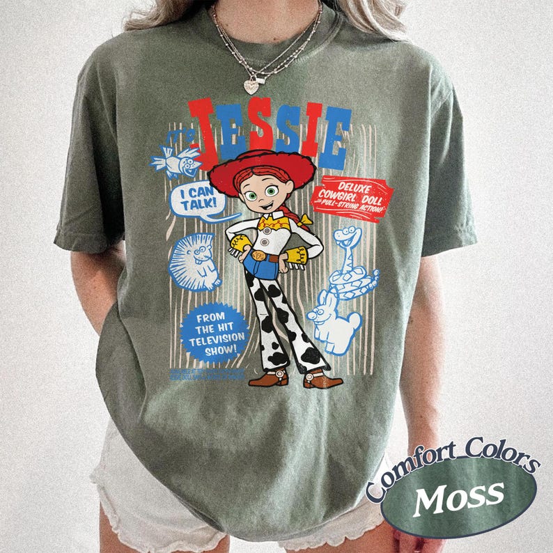 Rolig Pixar Toy Story Jessie Retro Comfort Colors T-shirt, Woody's Roundup T-shirt Disney Cowgirl T-shirt, Disneyland Family Girl 2026 Trip T-shirt Moss/Military Green