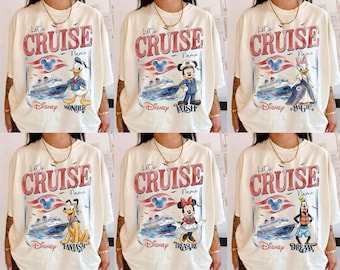 Custom Disney Cruise Line Shirts, Let's Cruise Disney Wish Dream Magic Wonder Fantasy Shirt, Custom Any Character Cruise Family Trip T-Shirt