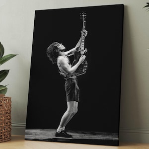 Angus Young ACDC Poster - Rock &#39;n Roll Wall Art - Guitarist Canvas Print - Music Tribute Giclee Art - Framed or Printable Decor