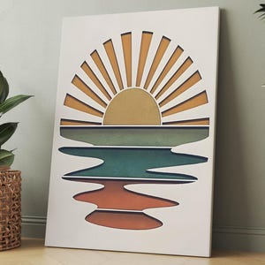 Sunset Sunrise Boho Wood Wall Art - Laser Cut Framed Wall Decor - Boho Sunset Art - Ready to Hang Boho Wall Hanging - Wooden Sunset Canvas