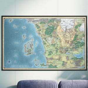 Forgotten Realms Map Canvas Print – Fantasy World Map Art, Faerûn Wall Decor, DnD Sword Coast Poster, RPG Dungeon Wall Art