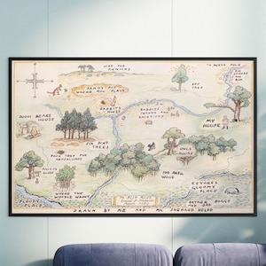 Winnie the Pooh 100 Acre Wood Map Print – Classic Storybook Nursery Wall Art – Kids Room Decor – Woodland Baby Map Poster