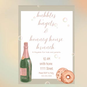 Invitación a un brunch con burbujas, bagels y castillos hinchables