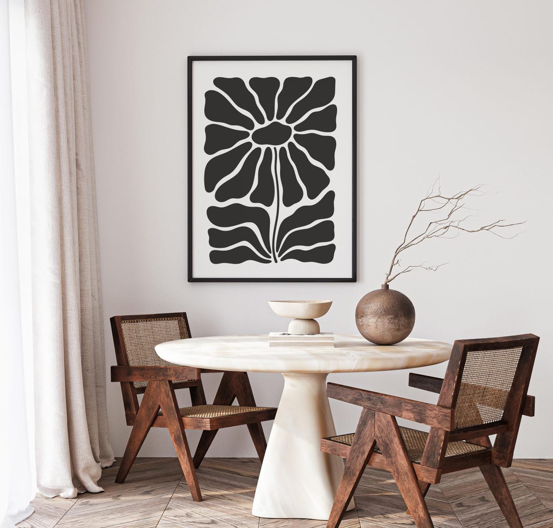 Minimalist Abstract Black & White Flower Wall Art – Modern Botanical ...