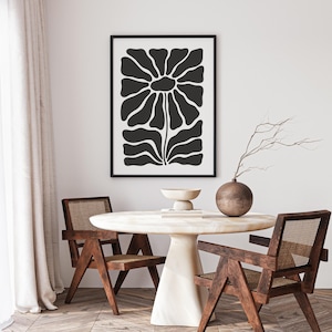Minimalist Abstract Black & White Flower Wall Art – Modern Botanical, Monochrome Digital Contemporary Organic Decor | Instant Printable