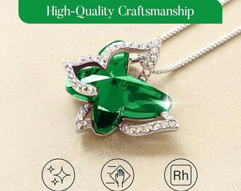 Butterfly Birthstone Crystal Necklace Mother's Day Present for Women Silver Tone Pendant Jewelry Made with Austrian Cry