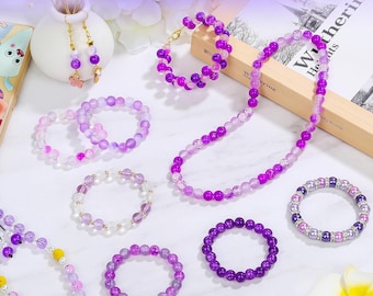 PAXCOO 720pcs Glass Beads for Jewelry Making 8 mm, 24 Colors Bead Bracelet Making Kit Purple Round Loose Beads for Bracelet