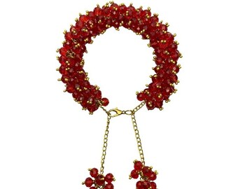 Premium Red & Gold Gajra Bracelet | Crystal Beaded Handmade Jewelry