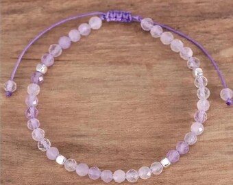Happy_Shop Natural Lavender Jade Round Shape 4 mm Faceted Beads Purple Color Threaded Adjustable Bracelet For Men &