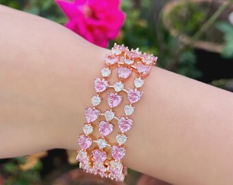 Lovely Rose Gold Plated Heart Turtle Pink Bracelet Cubic Zircon Women Engagement