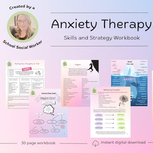 Managing Anxiety Therapy Workbook for Teens, Worksheets, Mental Health, Self Care, Resources, SEL, Anxiety Help, School Therapist, Counselor