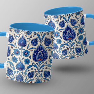 Blue Floral Pattern Mug, Ceramic Coffee Cup, Unique Tea Mug, Gift for Coffee Lovers, Stylish Drinkware, Everyday Use Mug