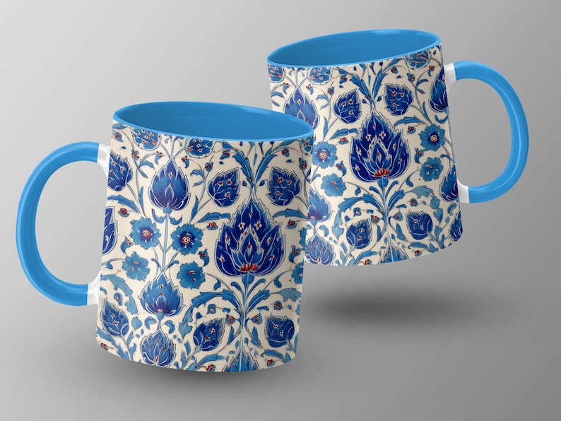 Blue Floral Pattern Mug, Ceramic Coffee Cup, Unique Tea Mug, Gift for Coffee Lovers, Stylish Drinkware, Everyday Use Mug
