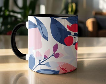 Strawberry Print Mug: 16oz Ceramic Coffee Cup With Red Handle - Etsy