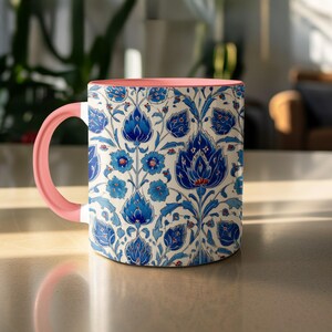 Floral Blue White Pattern Mug, Ceramic Coffee Cup, Unique Gift Idea, Stylish Drinkware, Tea Cup, Kitchen Decor Accessory