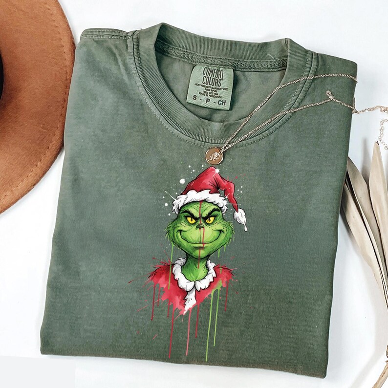 Green Christmas Monster PNG – Santa Hat Watercolor Splatter (digital ...
