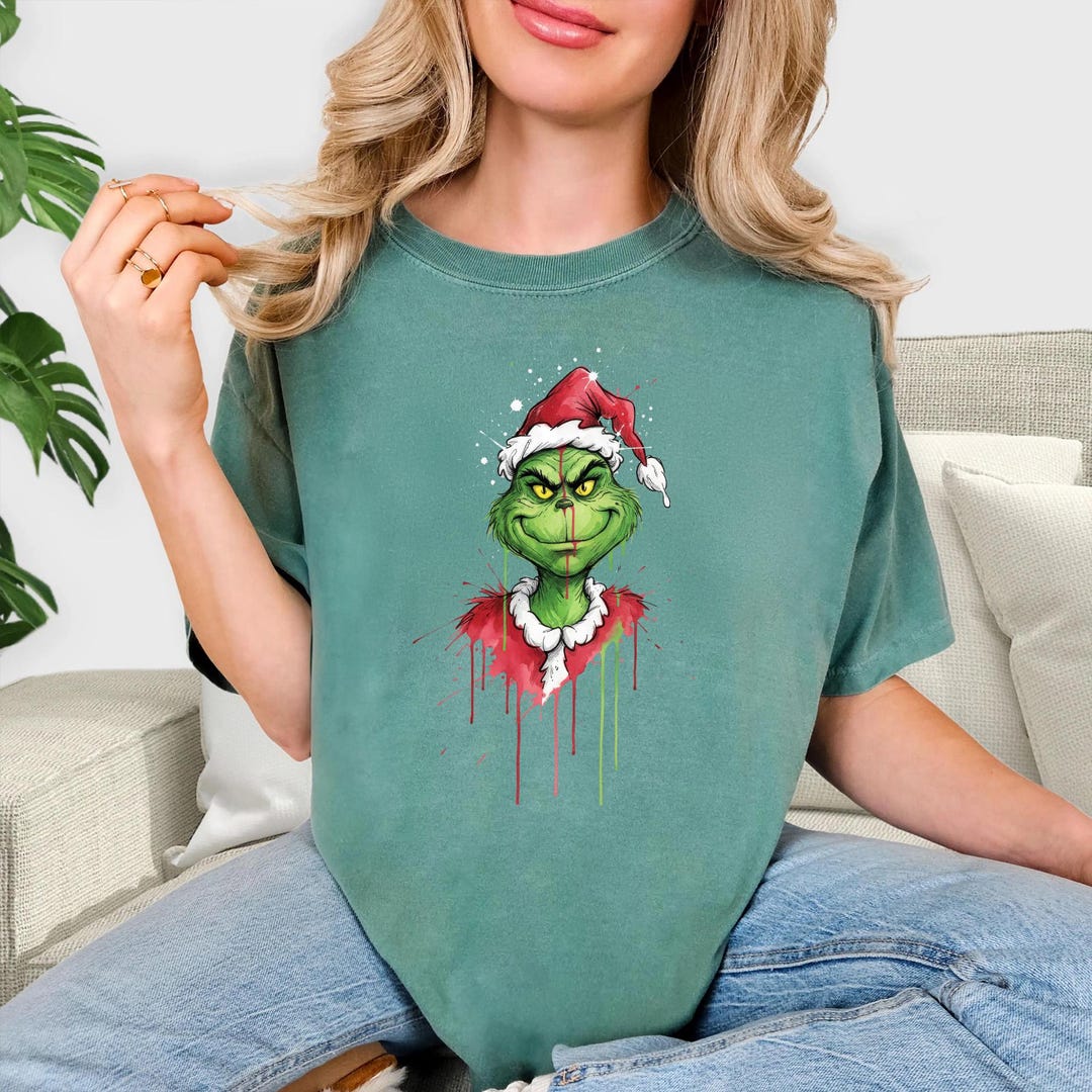 Green Christmas Monster PNG – Santa Hat Watercolor Splatter (digital ...