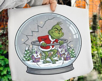 Funny Green Monster Christmas Snow Globe PNG - Winter Village (Sublimation PNG)