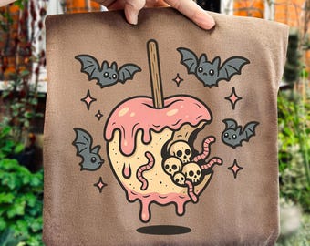 Spooky Candy Apple Skull Worm PNG: Retro Gothic Halloween Design (Digital Download)