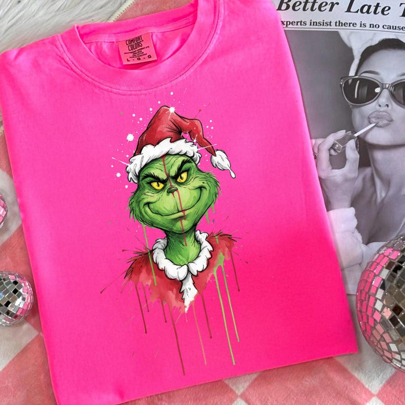 Green Christmas Monster PNG – Santa Hat Watercolor Splatter (digital ...