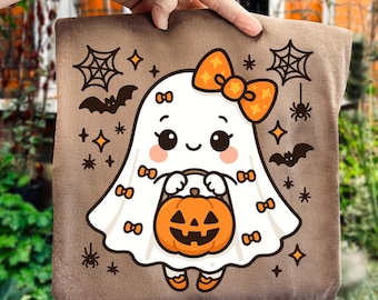 Kawaii Halloween Ghost PNG: Pumpkin Trick-or-Treat Clipart (Digital Download)