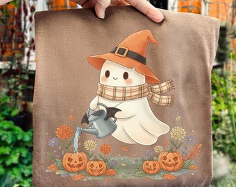 Fantôme mignon Halloween PNG - chapeau de sorcière, citrouille (sublimation PNG)