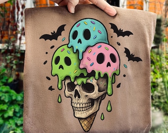 Creepy Cute Skull Ice Cream PNG, Gothic Halloween (Digital Download)