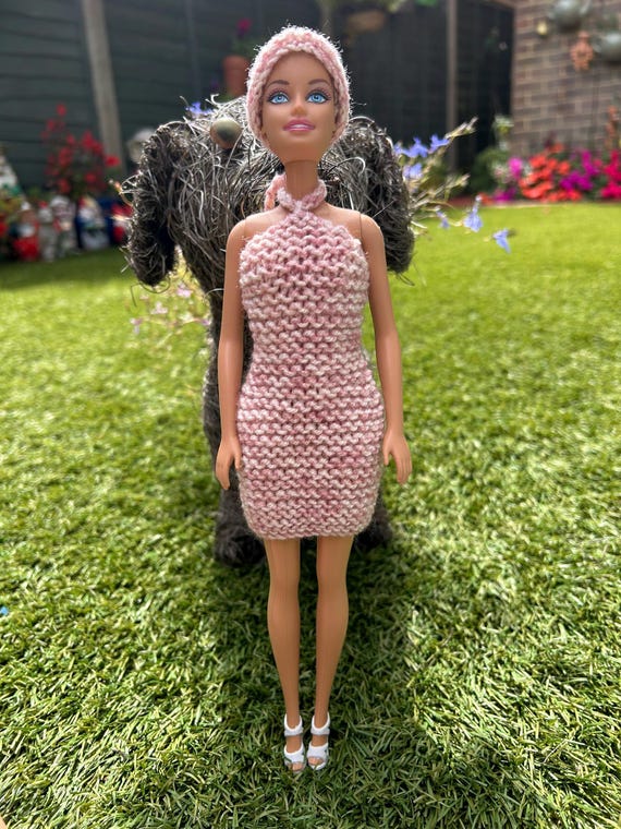 barbie halter dress Hand Knitted Halter Dress and Hat for Barbie Doll or similar teenage doll