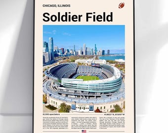 Soldier Field Poster, Stadium image Print, Mid Century Modern Sports Poster, Sports Bedroom Posters, Minimalist Office Wall Art