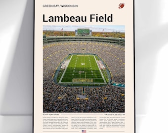 Lambeau Field Poster, Stadium image Print, Mid Century Modern Sports Poster, Sports Bedroom Posters, Minimalist Office Wall Art