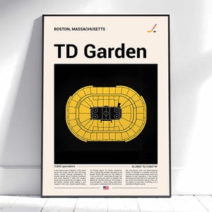 Boston Bruins Poster, TD Garden Stadium Print, Mid Century Modern Hockey Poster, Sports Bedroom Posters, Minimalist Office Wall Art