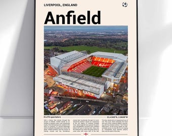 Anfield Print, Football Stadium Print, Stadium  Poster, Gift Poster, Stadium Soccer Poster, Sports Wall Art, Soccer Fan Gift