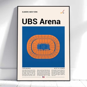 New York Islanders Poster, NY UBS Arena Print, NHL Poster, Mid Century Modern, Hockey Wall Art, Hockey Fan Gift, Sports Bedroom Poster