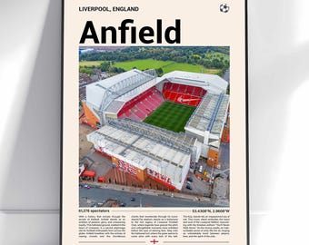 Anfield Print, Football Stadium Print, Stadium  Poster, Gift Poster, Stadium Soccer Poster, Sports Wall Art, Soccer Fan Gift