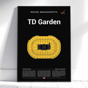 Boston Bruins Poster, TD Garden Stadium Print, Mid Century Modern Hockey Poster, Sports Bedroom Posters, Minimalist Office Wall Art